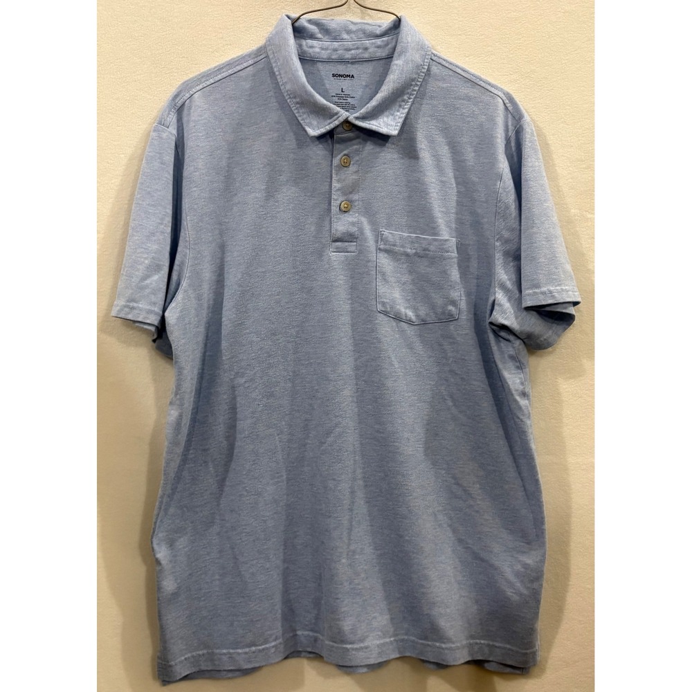 Sonoma Goods For Life Mens Large Blue Heathered Short Sleeve Pocket Polo Shirt
